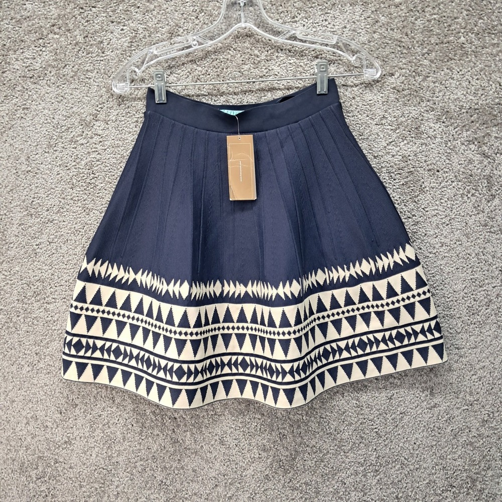 Francesca's Anna De Navy Blue Tribal Hem Geometric Knit Skirt Medium NWT 7855